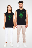 Caveira Baskılı Unisex Siyah Kolsuz Tişört - Tshirt