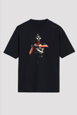 Caveira Baskılı Unisex Siyah Oversize Tişört - Tshirt