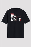 Caveira Baskılı Unisex Siyah Oversize Tişört - Tshirt