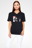 Caveira Baskılı Unisex Siyah V Yaka Tişört - Tshirt