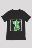 Caveira Baskılı Unisex Siyah V Yaka Tişört - Tshirt