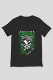 Caveira Baskılı Unisex Siyah V Yaka Tişört - Tshirt