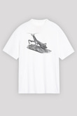 Çekirge Baskılı Beyaz Unisex Oversize Tişört - Tshirt