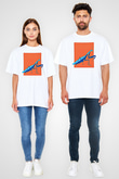 Çekirge Baskılı Beyaz Unisex Oversize Tişört - Tshirt