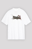 Çekirge Baskılı Beyaz Unisex Oversize Tişört - Tshirt