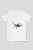 Çekirge Baskılı Beyaz Unisex V Yaka Tişört - Tshirt