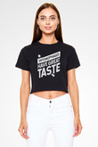 Çekirge Baskılı Siyah Crop Top Kadın Tişört - Tshirt