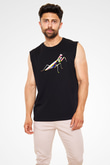 Çekirge Baskılı Unisex Siyah Kolsuz Tişört - Tshirt