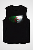 Cezayir - Algeria Bayrağı Baskılı Unisex Siyah Kolsuz Tişört