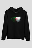 Cezayir - Algeria Bayrağı Baskılı Unisex Siyah Hoodie
