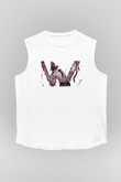 Chainsaw Man Baskılı Beyaz Unisex Kolsuz Tişört - Tshirt