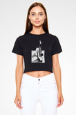 Chainsaw Man Baskılı Siyah Crop Top Kadın Tişört - Tshirt