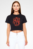 Chainsaw Man Baskılı Siyah Crop Top Kadın Tişört - Tshirt