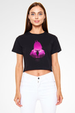 Chainsaw Man Baskılı Siyah Crop Top Kadın Tişört - Tshirt