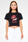 Chainsaw Man Baskılı Siyah Crop Top Kadın Tişört - Tshirt