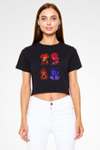 Chainsaw Man Baskılı Siyah Crop Top Kadın Tişört - Tshirt