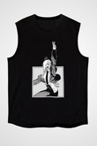 Chainsaw Man Baskılı Unisex Siyah Kolsuz Tişört - Tshirt