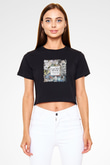 Chainsmokers Baskılı Crop Top Siyah Kadın Tişört