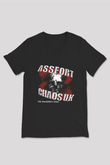 Chaos UK Baskılı Unisex Siyah V Yaka Tişört - Tshirt