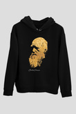 Charles Darwin Baskılı Unisex Siyah Hoodie