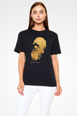 Charles Darwin Baskılı Unisex Siyah Tişört - Tshirt
