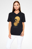 Charles Darwin Baskılı Unisex V Yaka Siyah Tİşört - Tshirt