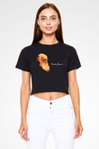 Charles Darwin Görseli Baskılı Siyah Kadın Crop Top Tişört