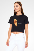Charles Darwin Görseli Baskılı Siyah Kadın Crop Top Tişört