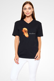 Charles Darwin Görseli Baskılı Unisex Siyah V Yaka Tişört