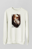 Charles Darwin Portre Baskılı Unisex Ekru Sweatshirt
