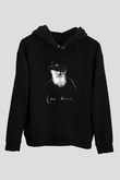 Charles Darwin Portre Baskılı Unisex Siyah Hoodie