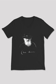 Charles Darwin Portre Baskılı Unisex V Yaka Siyah Tİşört - Tshirt