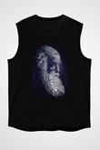 Charles Darwin Sanatsal Portre Baskılı Unisex Siyah Kolsuz Tişört
