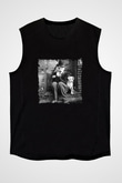 Charlie Chaplin Baskılı Unisex Siyah Kolsuz Tişört