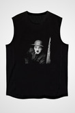 Charlie Chaplin Baskılı Unisex Siyah Kolsuz Tişört