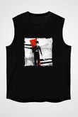Charlie Chaplin Baskılı Unisex Siyah Kolsuz Tişört