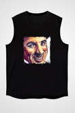 Charlie Chaplin Baskılı Unisex Siyah Kolsuz Tişört