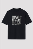 Charlie Chaplin Baskılı Unisex Siyah Oversize Tişört