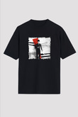 Charlie Chaplin Baskılı Unisex Siyah Oversize Tişört