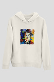 Charlie Chaplin Unisex Baskılı Beyaz Kapüşonlu Sweatshirt