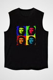 Che Guevara Baskılı Unisex Siyah Kolsuz Tişört