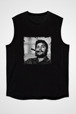 Che Guevara Baskılı Unisex Siyah Kolsuz Tişört