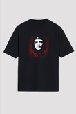 Che Guevara Baskılı Unisex Siyah Oversize Tişört