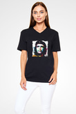 Che Guevara Baskılı Unisex Siyah V Yaka Tişört