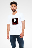 Che Guevara Baskılı V Yaka Unisex Beyaz Tişört