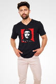 Che Guevara Siyah Unisex V Yaka Tişört T-Shirt