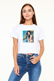 Cher Lloyd Baskılı Beyaz Kadın Crop Top Tişört