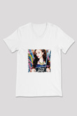 Cher Lloyd Baskılı Beyaz V Yaka Unisex Tişört