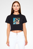 Cher Lloyd Baskılı Crop Top Siyah Kadın Tişört