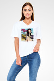 Cher Lloyd Beyaz Unisex V Yaka Tişört